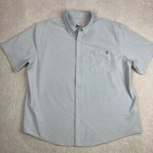 HUK Men's Kona Solid Short Sleeve Fishing Button Down Shirt Pocket Gray XXL 2XL